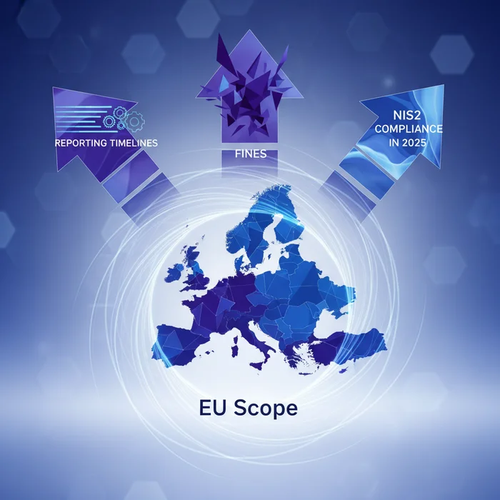 Hero image for NIS2 Compliance in 2025: EU Scope, Reporting Timelines, Fines