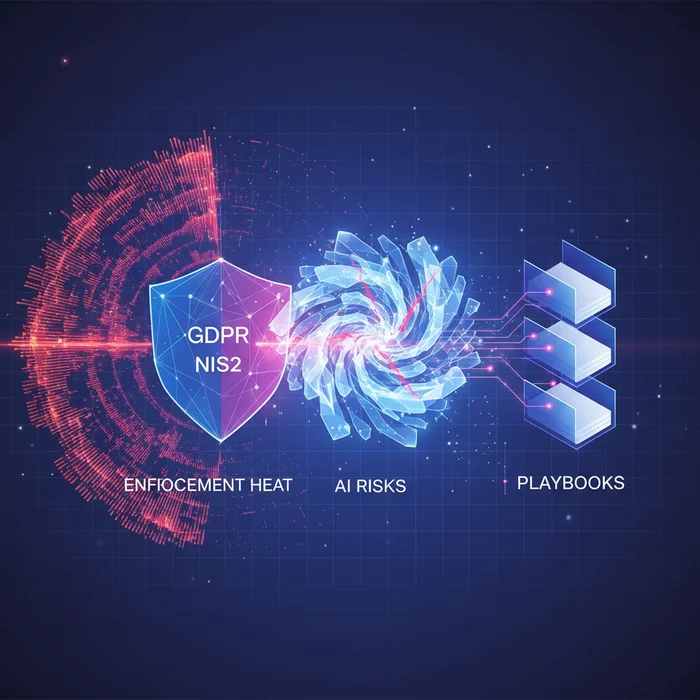 GDPR and NIS2 2025 Enforcement Heat AI Risks an: Key visual representation of GDPR, NIS2, EU