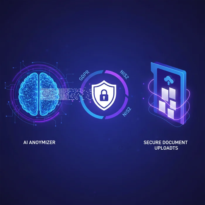 GDPR NIS2 AI Anonymizer and Secure Document Upl: Key visual representation of gdpr, nis2, eu
