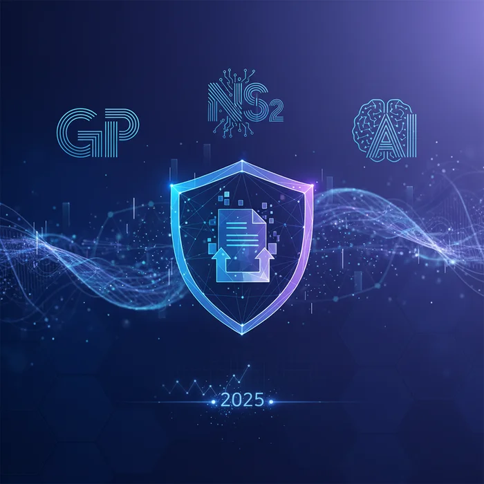 EU Secure Document Uploads GDPR NIS2  AI 2025 G: Key visual representation of eu, gdpr, nis2