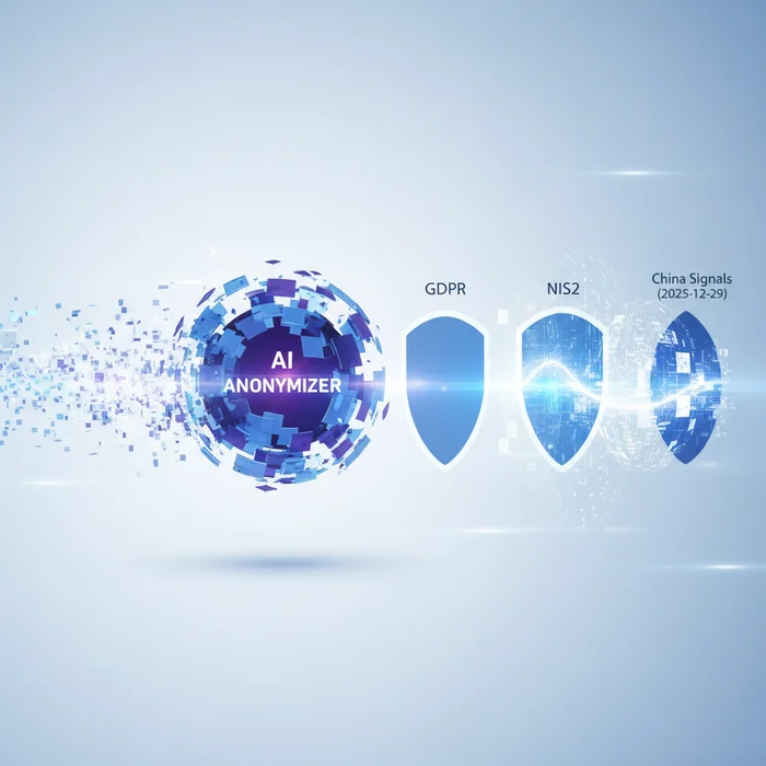 AI Anonymizer  EU Compliance GDPR NIS2 China S: Key visual representation of EU compliance, GDPR, NIS2