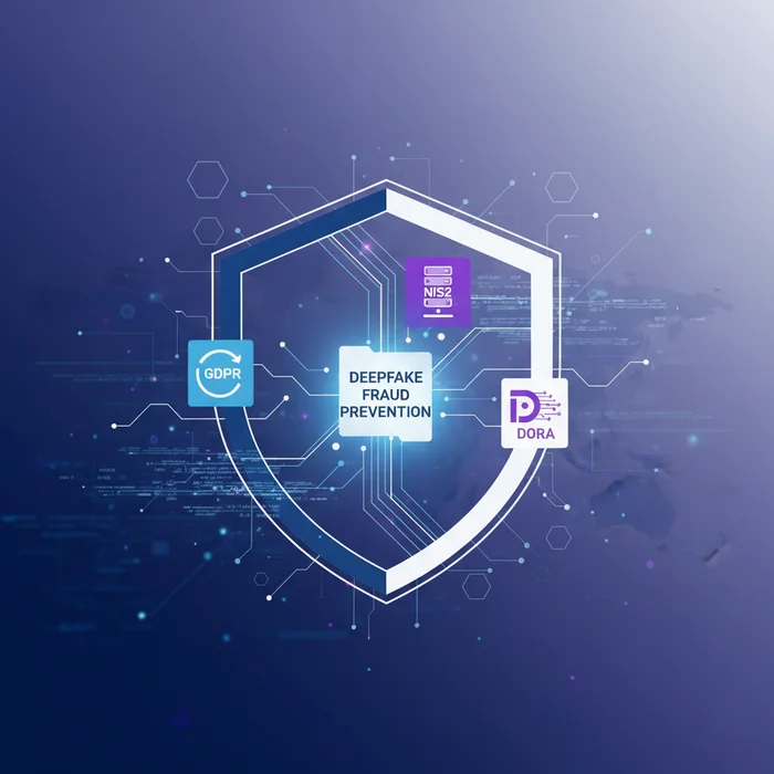 EU Deepfake Fraud Prevention Playbook GDPR NIS2: Key visual representation of deepfake, fraud prevention, GDPR