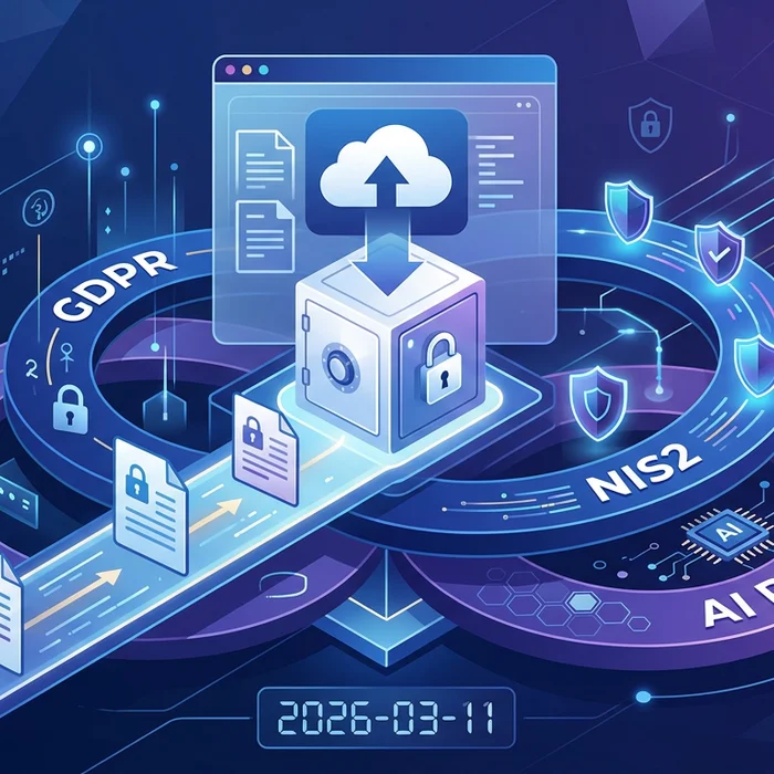 Secure Document Uploads GDPR NIS2  AI Risk Play: Key visual representation of secure uploads, gdpr, nis2