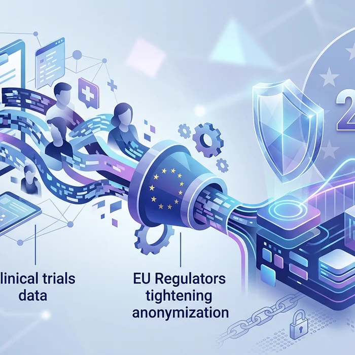 EU Regulators Tighten GDPR Anonymization for Clini: Key visual representation of GDPR, clinical trials, data anonymization