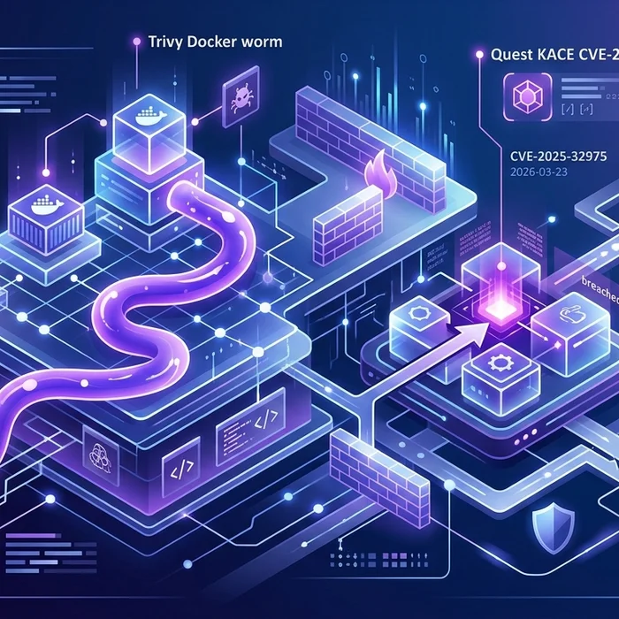 Hero image for NIS2: Trivy Docker worm, Quest KACE CVE-2025-32975 (2026-03-23)
