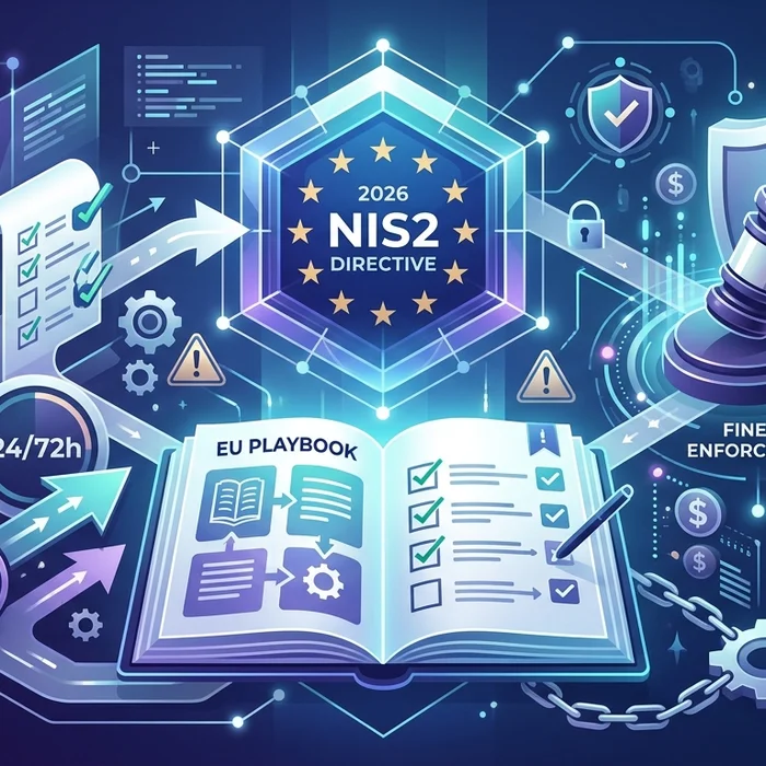 Hero image for NIS2 Compliance 2026: EU Playbook, 24/72h Reporting, Fines, Checklist