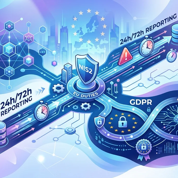 Hero image for NIS2 Compliance in 2026: EU Duties, 24/72h Reporting, GDPR & AI